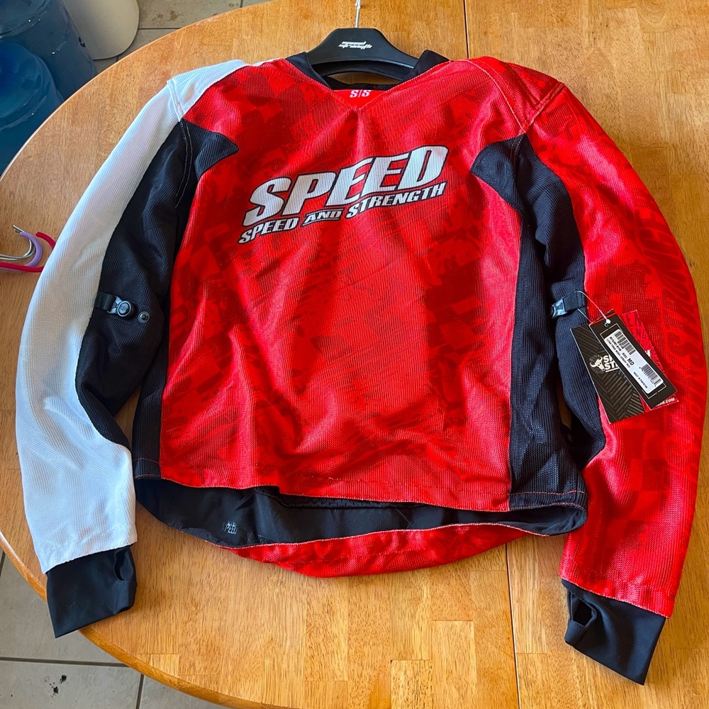 Red and Black Speed and Strength Lunatic Fringe Armored Performance Jacket